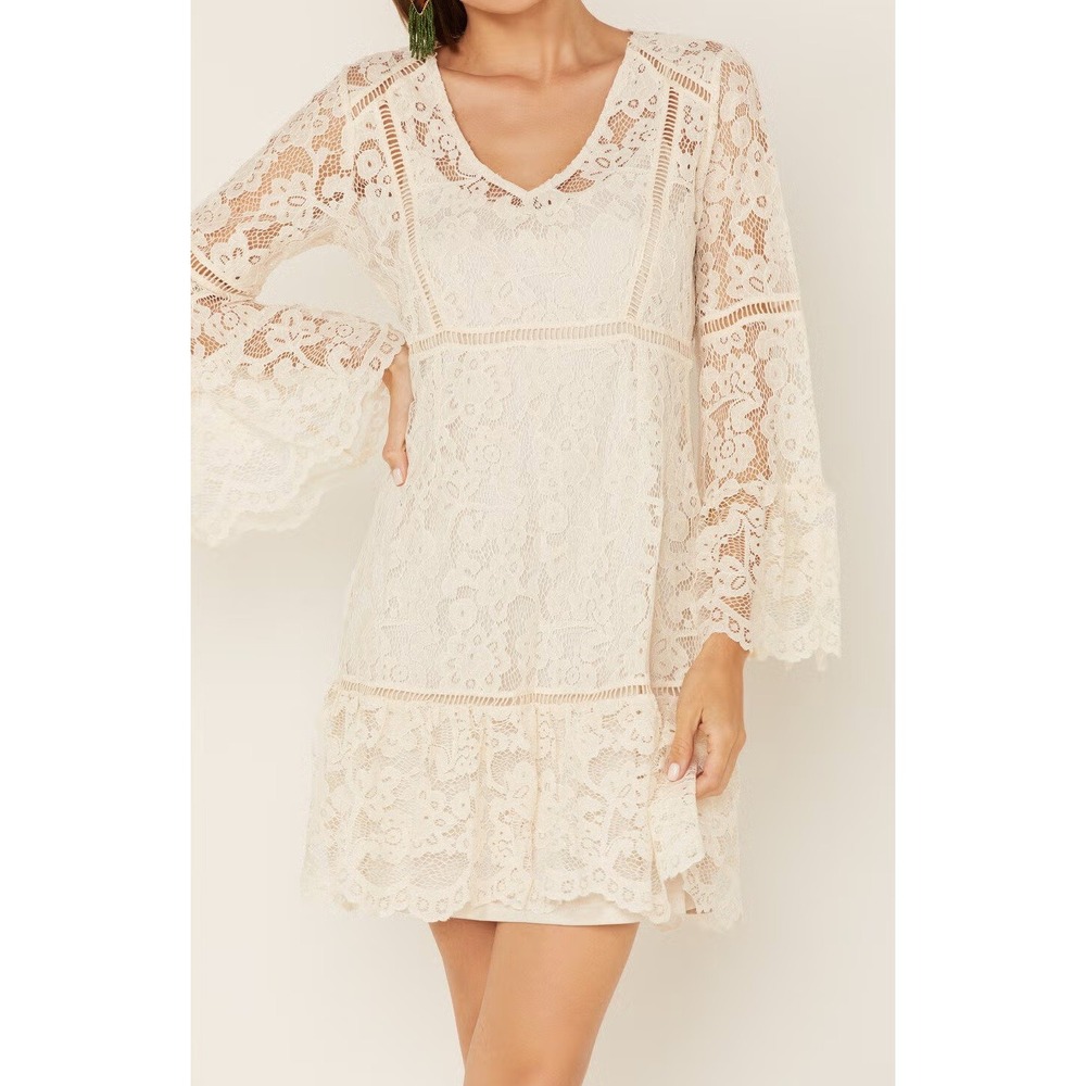 Honey Creek By Scully Women's Lace Crochet Long Sleeve Mini Dress M MISSING SLIP